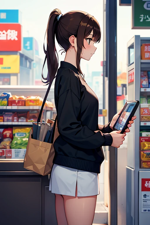 convenience store, Female college student, Cute clerk, ponytail, Shibuya, Brown Hair, 2 people