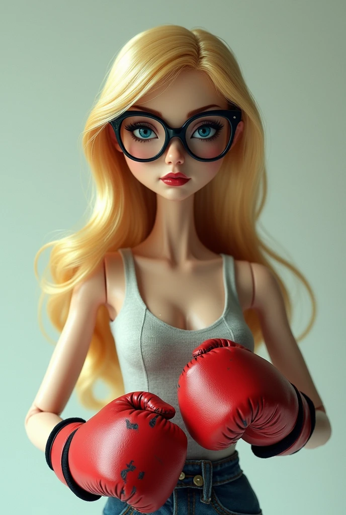 I want an image of a thin blonde female doll with boxing glasses
