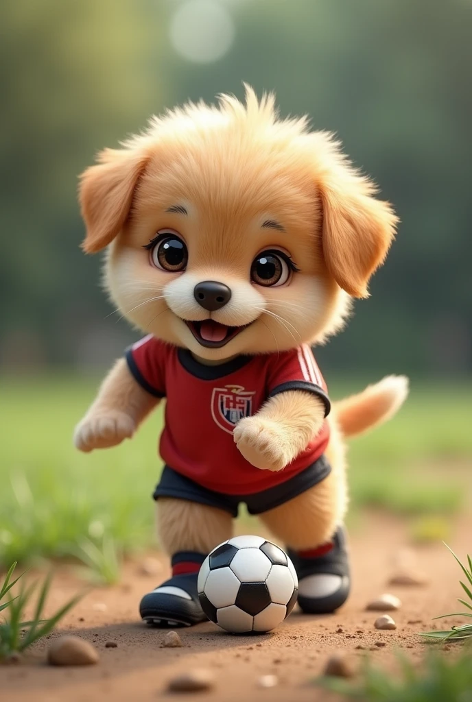 puppy　cute　Soccer Outfits　Ground background　Real