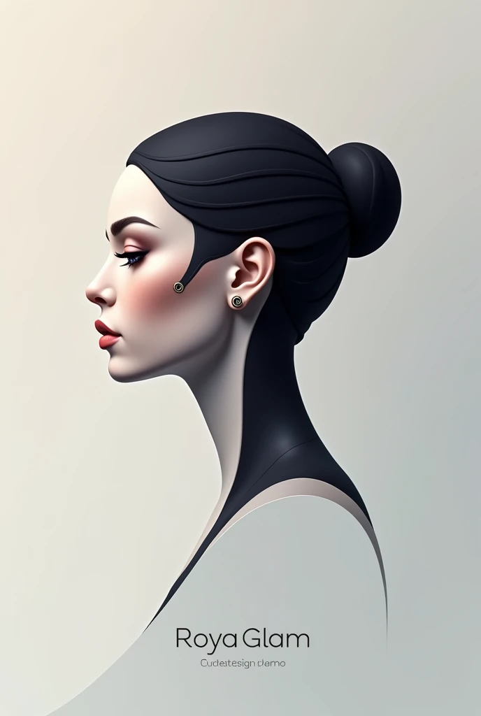 Create a logo for "Roya Glam," a modeling agency specializing in AI models. The design should seamlessly blend elements representing both human and AI models. Incorporate sleek, modern aesthetics that reflect sophistication and innovation. Consider using abstract or geometric shapes to symbolize the fusion of human beauty and advanced technology, with a color palette that exudes elegance and futuristic vibes. The logo should capture the essence of cutting-edge fashion and the seamless integration of AI in the modeling industry