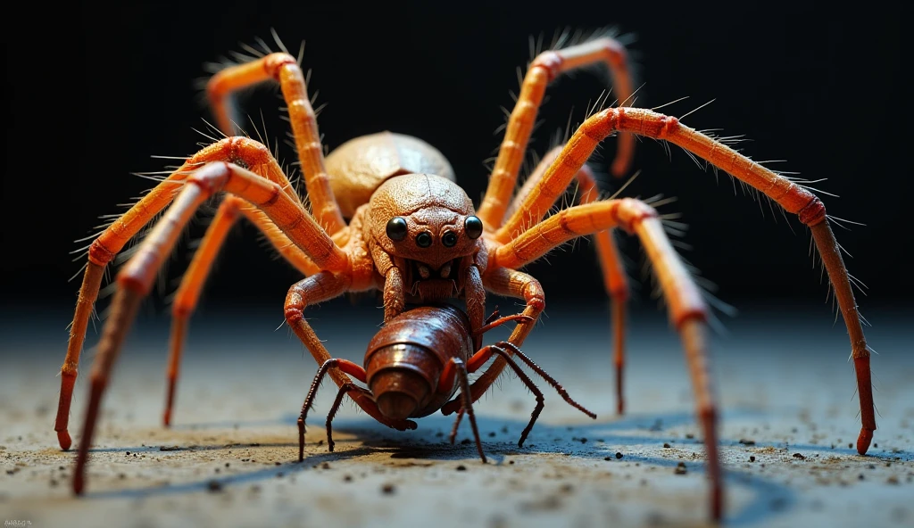 3d、Ultra HD、Side view、Digital Art、A huntsman spider is catching a cockroach with its legs