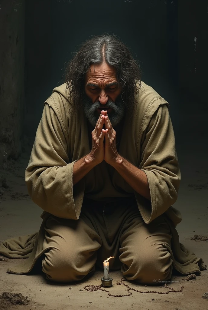 A poor man praying for God to help 