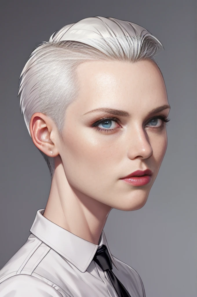 platinum medium short hair slicked to the side