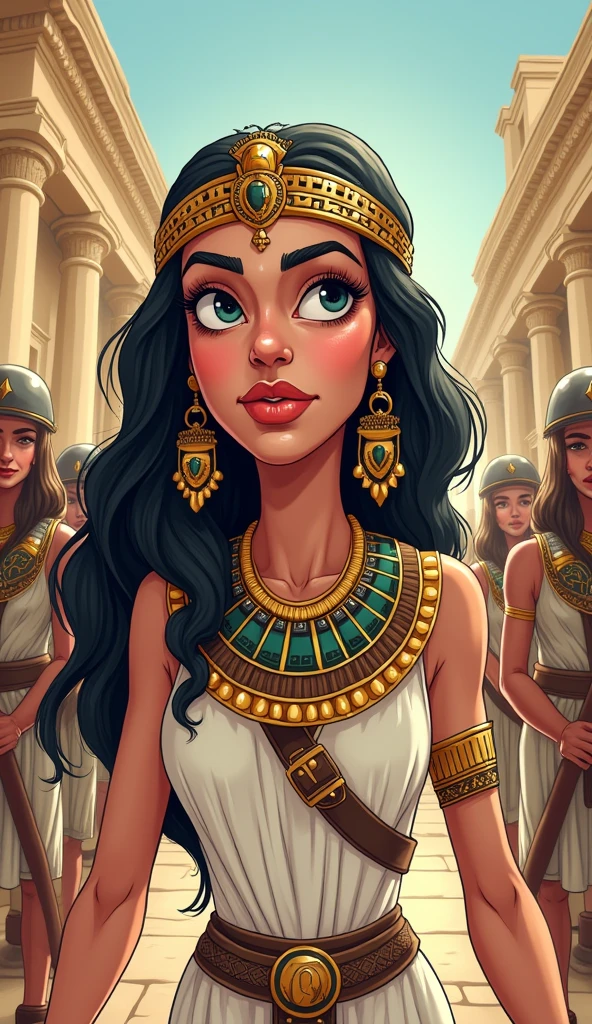 A modern-style news headline: “Cleopatra: The Queen Who Made History... But Also Made Rome’s Problems Worse,” with a humorous cartoon of her.Make it historical images looks