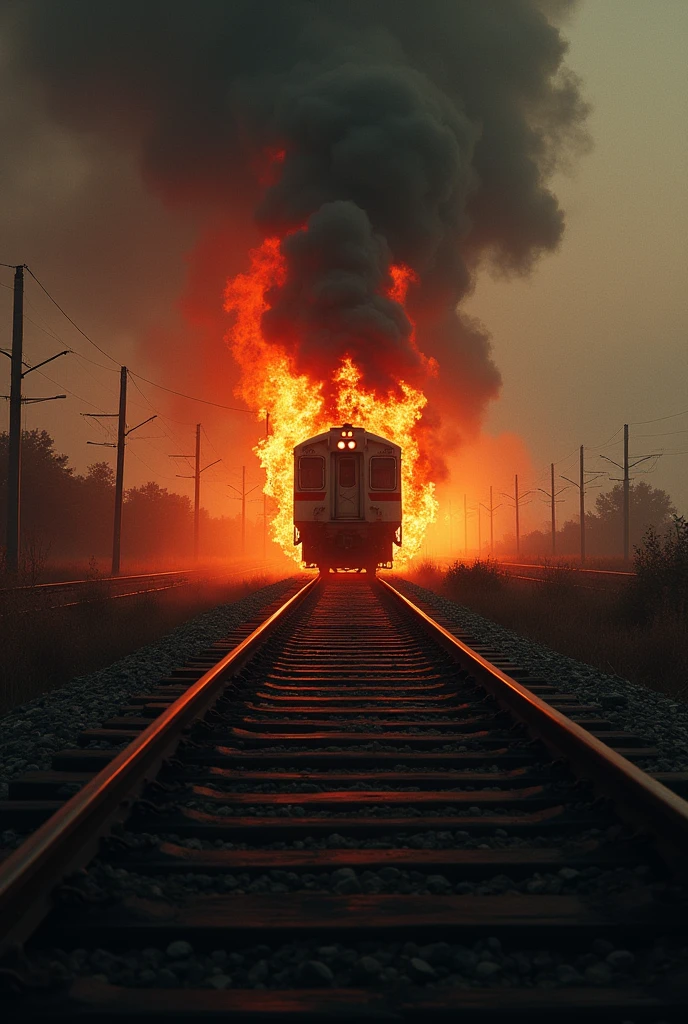 Make youtube thumbnail with tag line about godhra incident with orignal burning train photo