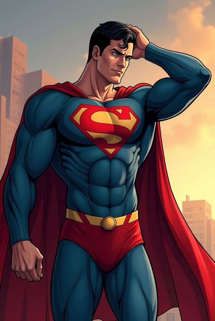 Superman stylized character, comics, Very detailed, 8k,holding my head、Troubled appearance、Troubled face、Holding his head