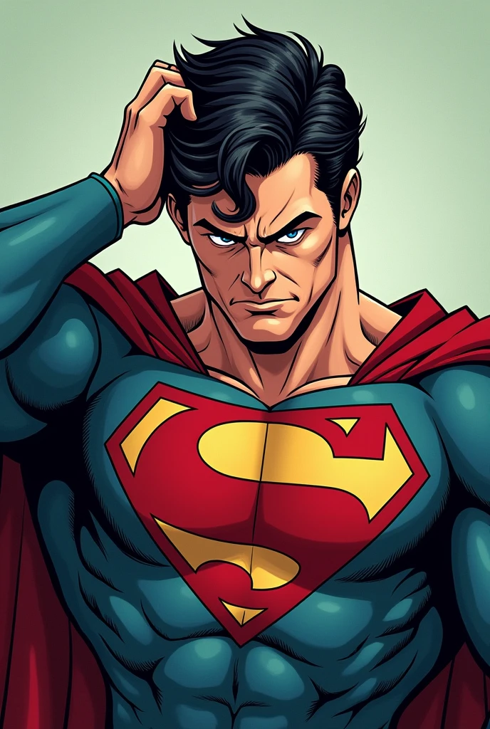 Superman stylized character, comics, Very detailed, 8k,holding my head、Troubled appearance、Troubled face、Holding his head
