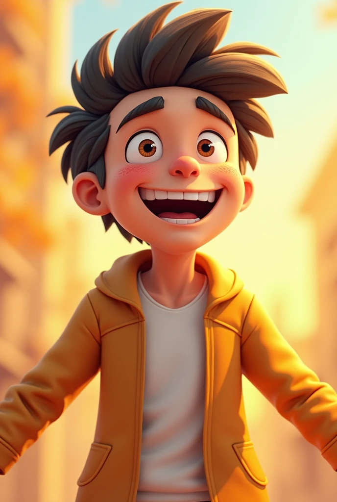 20-year-old boy, high, happy, in full body facing forward and being animated