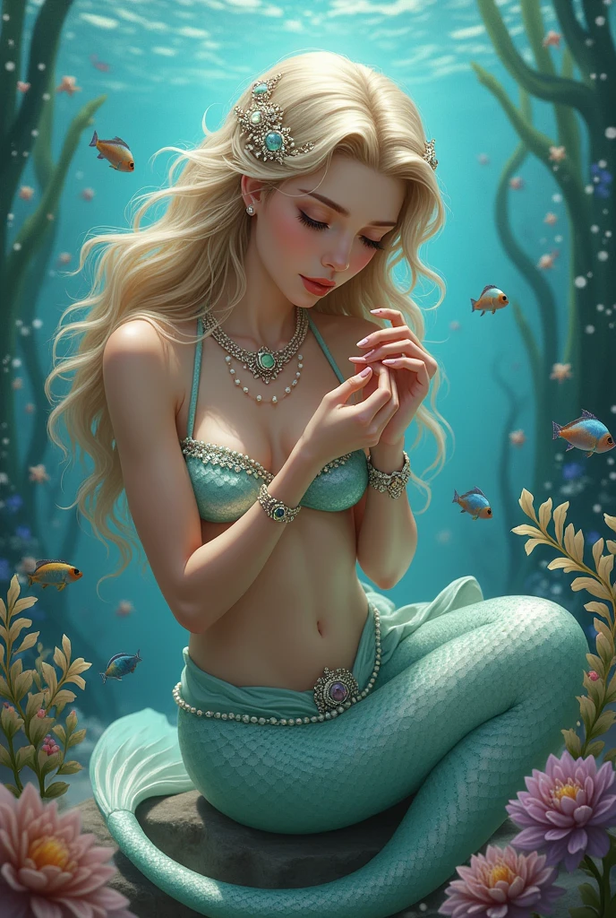 Mermaid taking care of jewelry