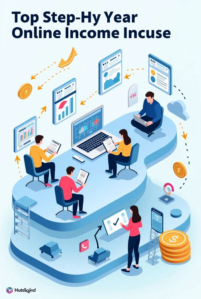 Visually represent the different steps involved in generating income online, from the initial idea to the withdrawal of profits.