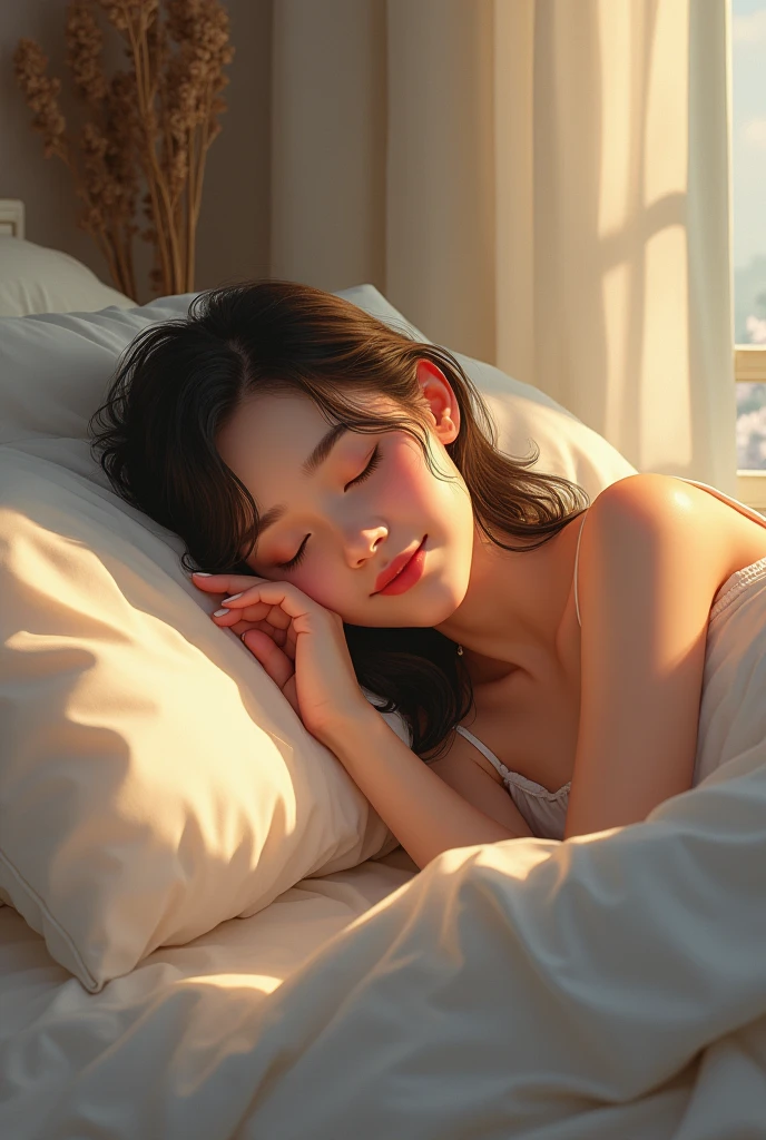 A girl wakeup in morning