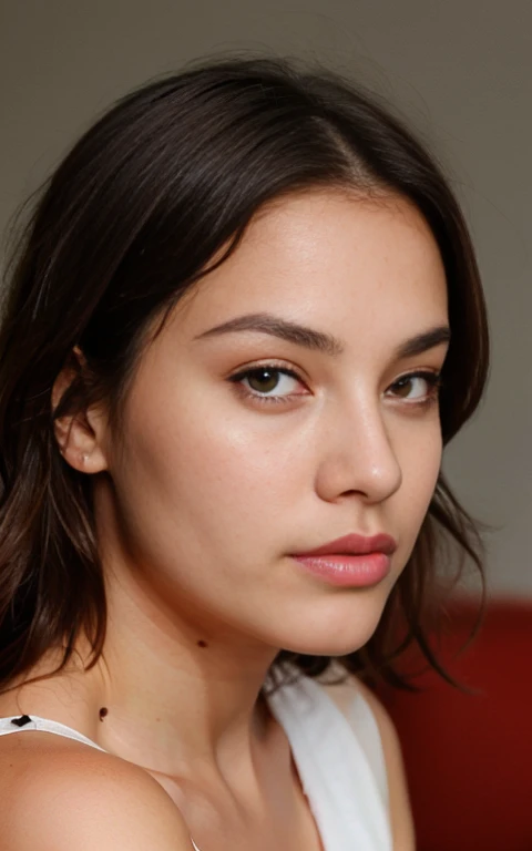add slightly red cheeks to it, I want her to look at me intensely