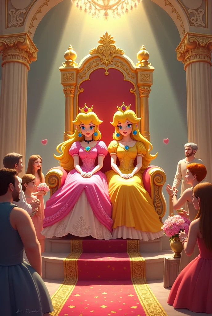 2d princess peach and princess Daisy foot worshipped and payed to be pretty on a royal throne