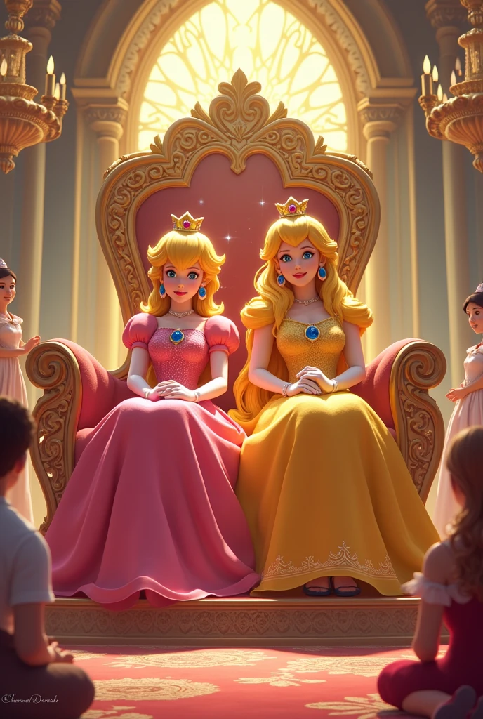 2d princess peach and princess Daisy foot worshipped and payed to be pretty on a royal throne