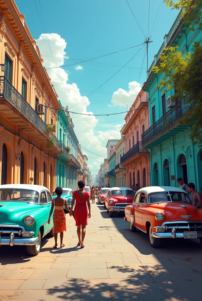 High definition and realistic photography of a colorful street in Cuba