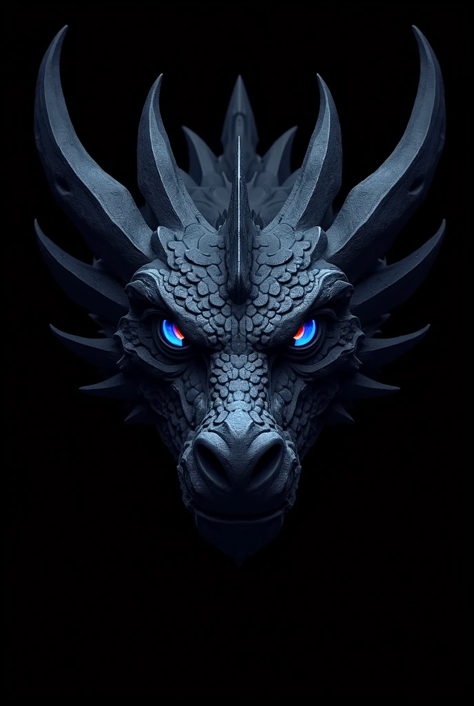 
Dragon only face balck for logo background black eyes blue and red

