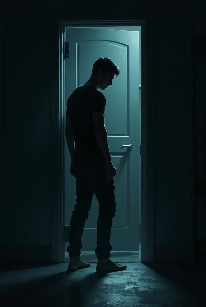 The door slams shut behind Alex, trapping him inside. The room goes completely dark(male)