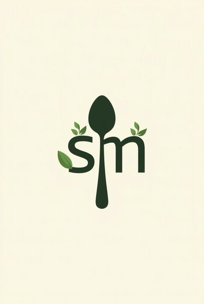 Make a logo that includes a SM written in front.. the logo must contain a spoon from one side and the other side is tree