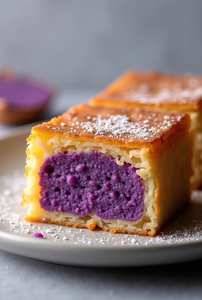 Create a square kunafa with the ube flavor inside 