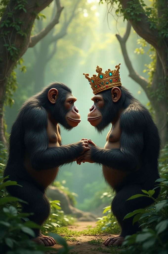 an ape gives the crown to another ape