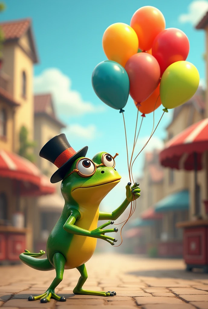 A frog buying balloons