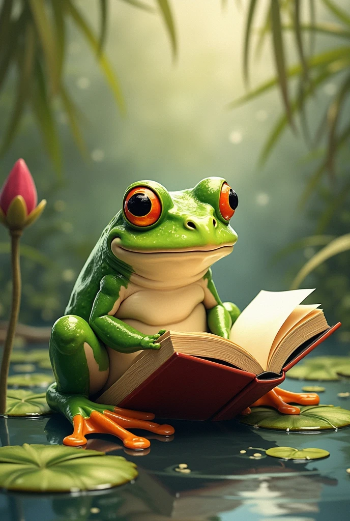 Frog reading a book