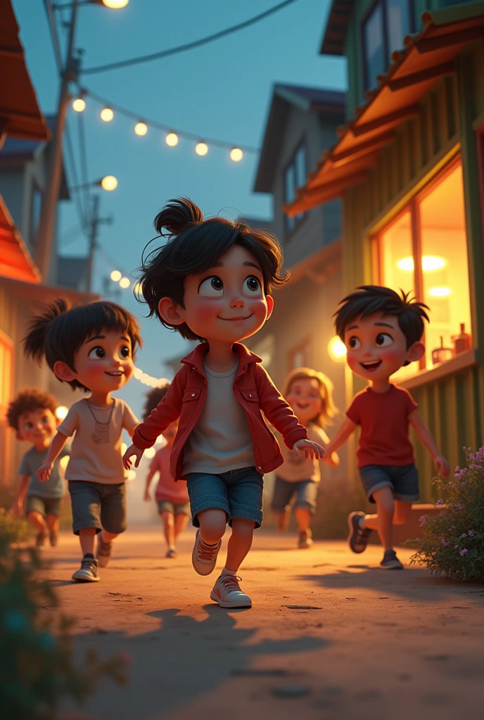 Size like youtube thumbnail There is dirt in the background and all the kids are playing and there is light in the kitchen and all the shops are lit youtube thumbnail size