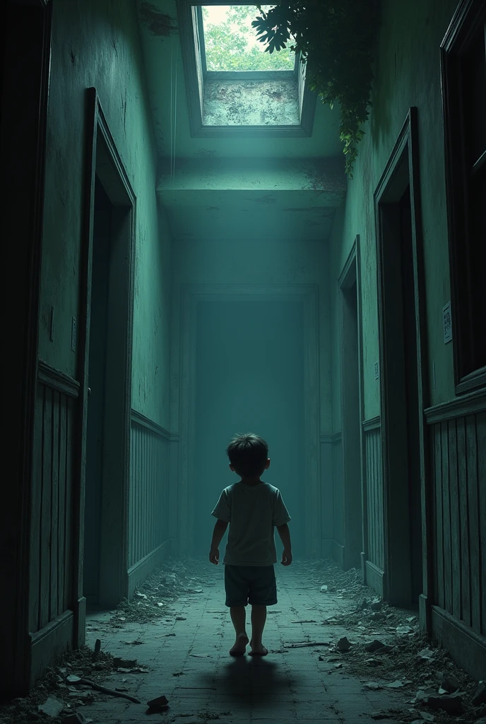 One boy in horror hous