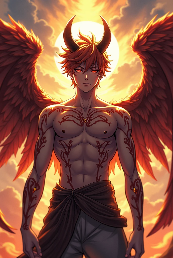 Male anime style character half demon half archangel
