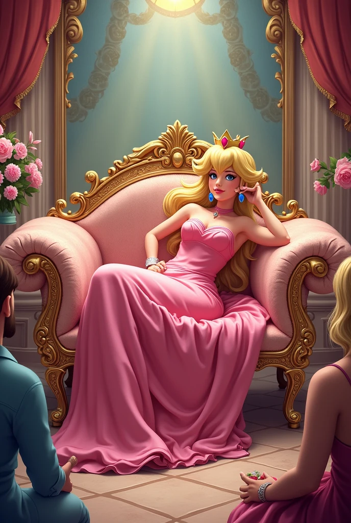 2d princess peach on a royal sofa foot worshipped and payed to be pretty