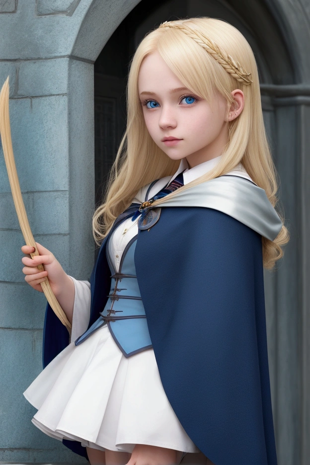 Hogwarts student, girl white skin, bright blonde hair. She has sea blue eyes and is a Ravenclaw in Hogwarts