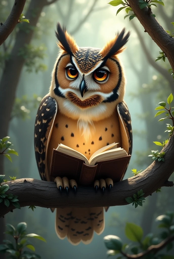Owl reading a book