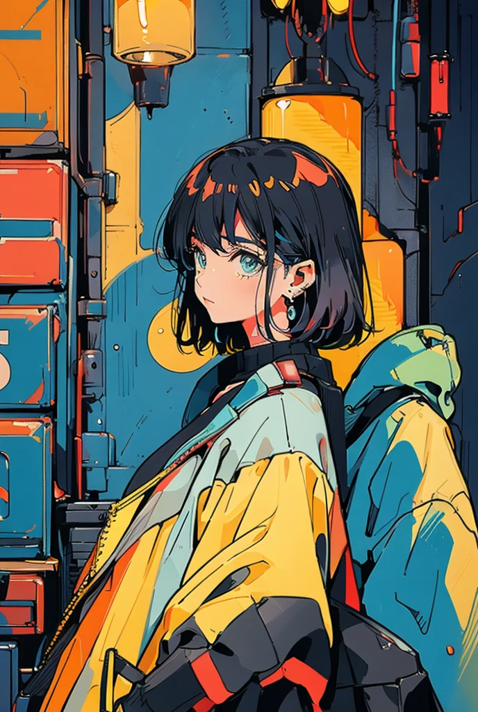 landscape, Alley, Street, pop, Retro, 80s Style, colorful,