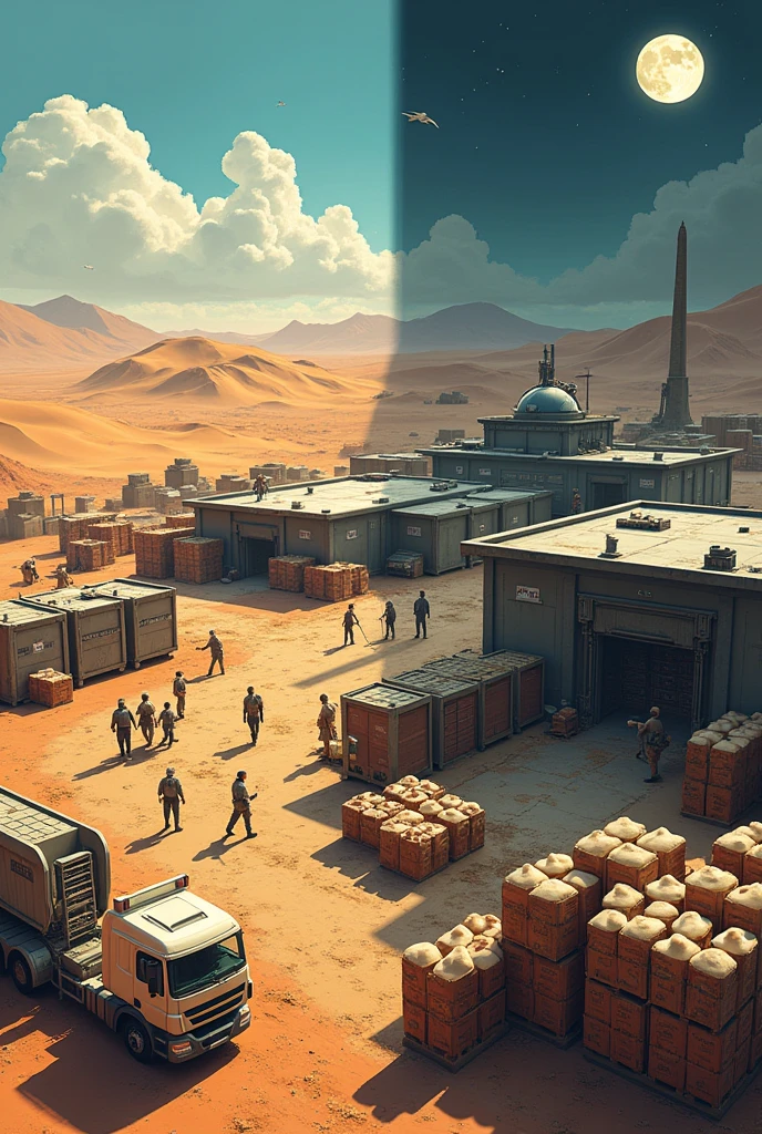 Mushrooms distributor in the desert day and night