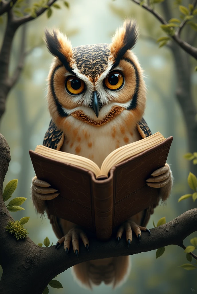 Owl reading a book