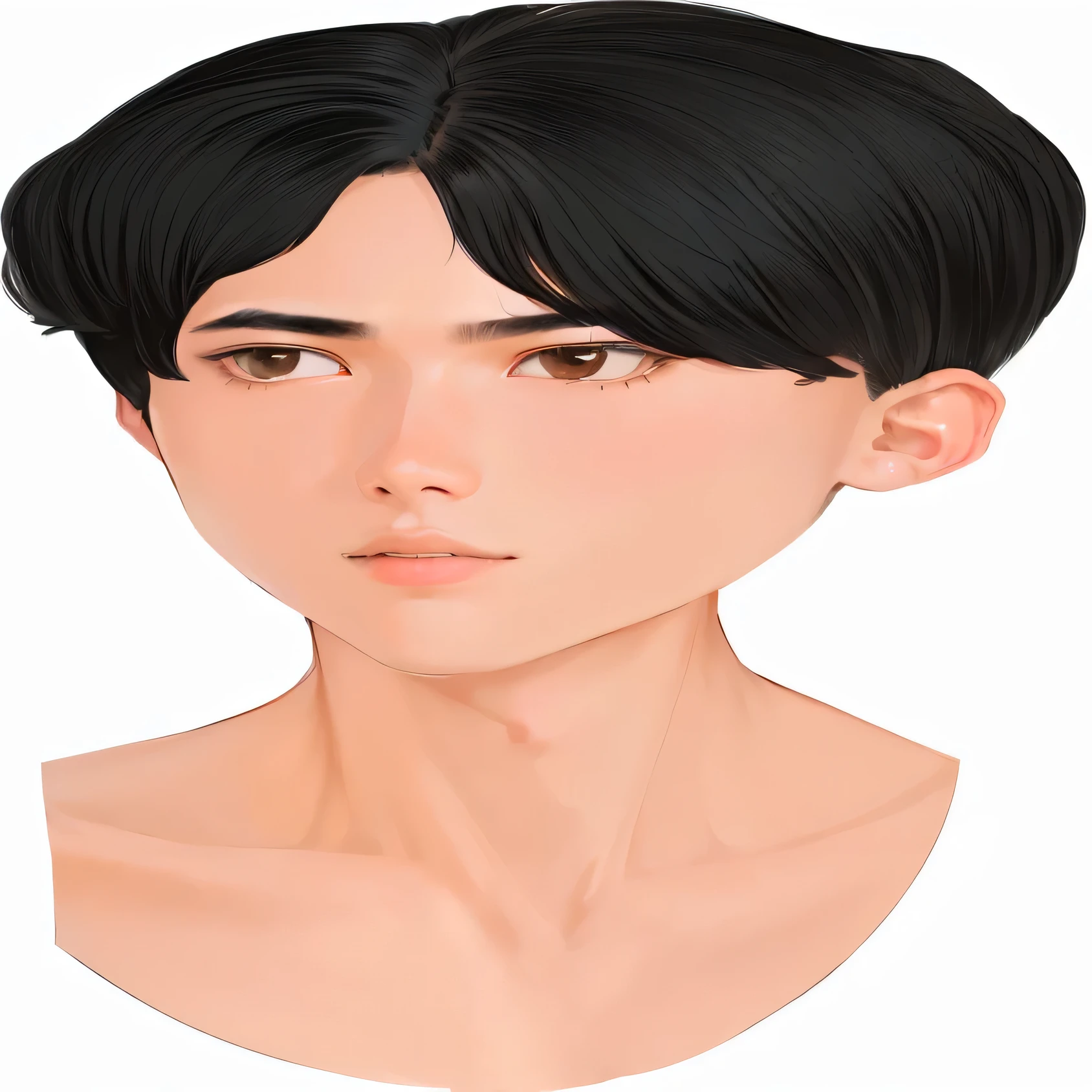 illustration of a man with a black hair and a short black hair, detailed face of a asian boy, detailed face of a asian man, androgynous face, man has short black hair, short brown hair and large eyes, attractive androgynous humanoid, detailed attractive face, south east asian with round face, man with neutral face, man with black hair