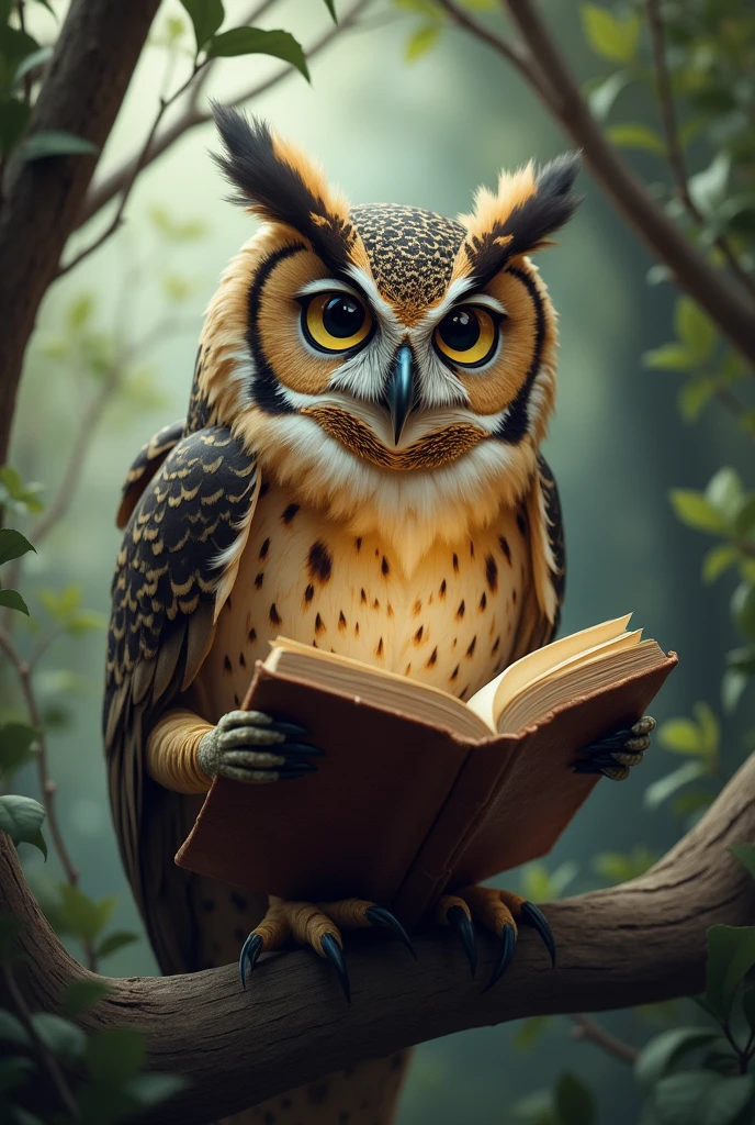 Owl reading a book