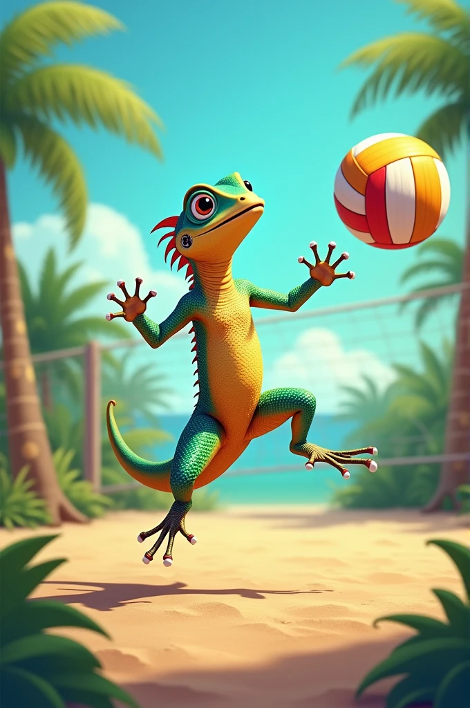 Lizard with volleyball