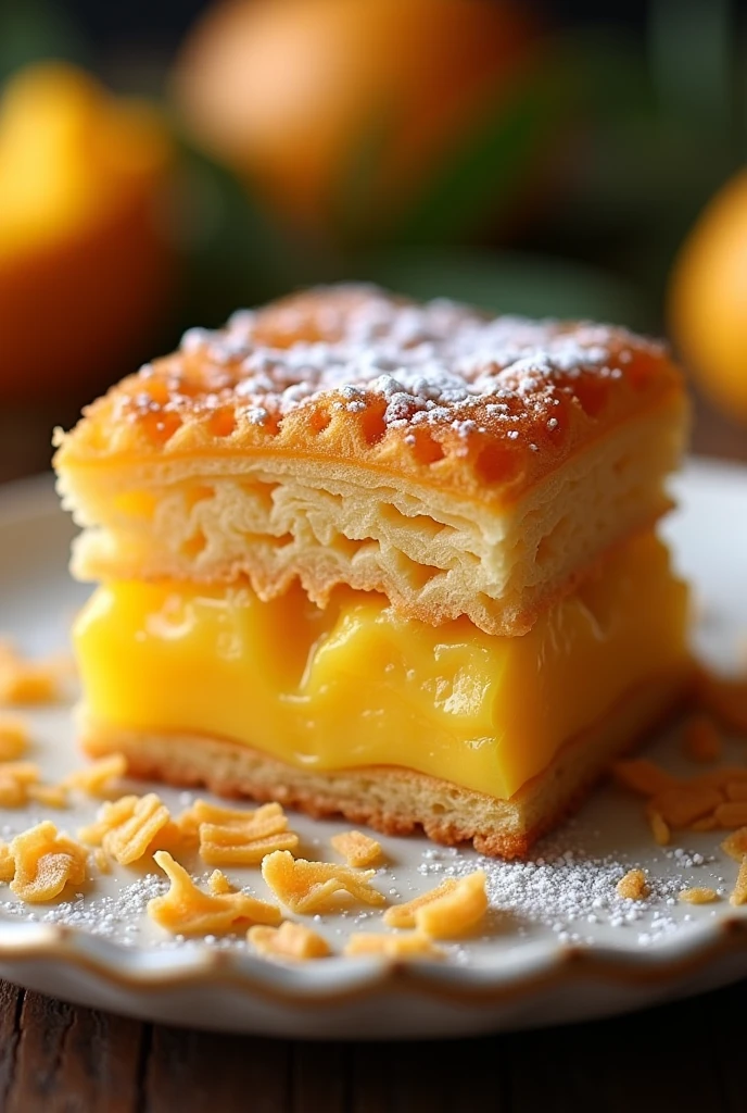 Create a square kunafa with the manggo flavor inside