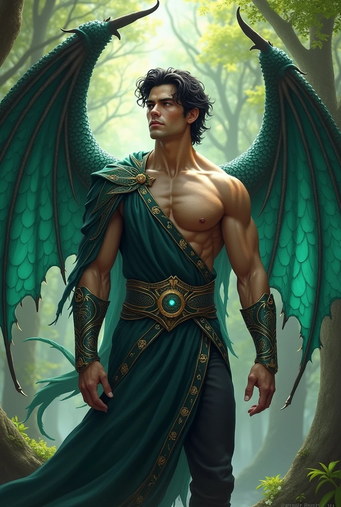 Man, blue eyes, black hair, fae, dragon wings, strong, prince
