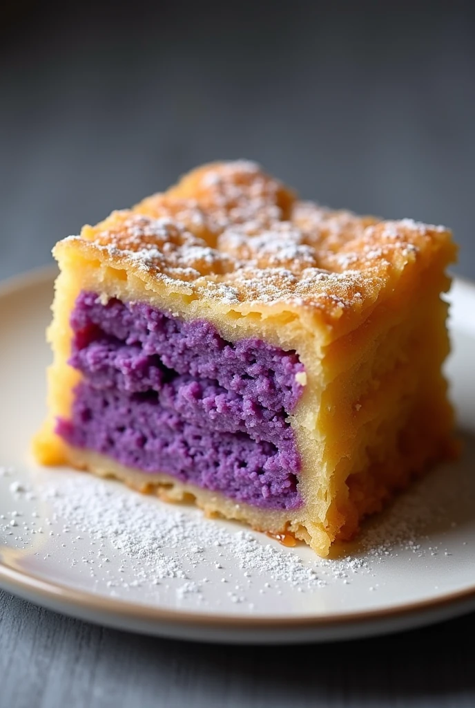 Create a square kunafa with the ube flavor inside 