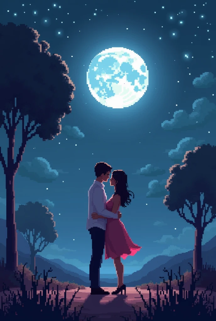 pixel art, romantic, night