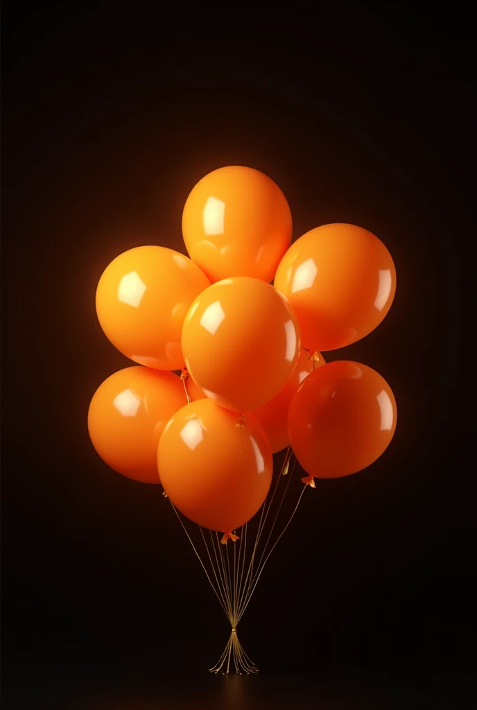 voluminous inflated orange balloons in the shape of a star , Black background,