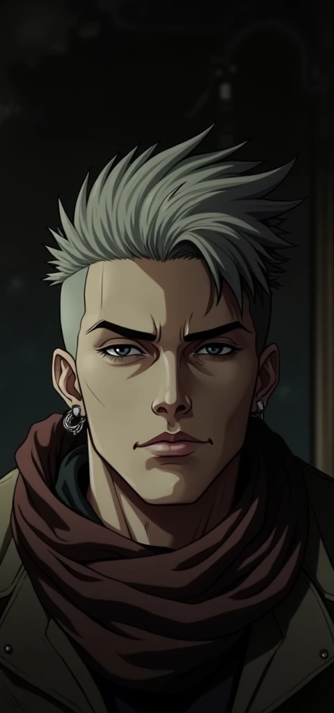 Anime - style image of a man with a mohawk and a large scarf, art in the style of Guweiz, anime realism style, realistic anime artstyle, anime handsome man, anime portrait of a handsome man, realistic art style, Digital anime illustration, male anime style, realism artstyle, anime style portrait, stunning anime face portrait, realistic anime art style