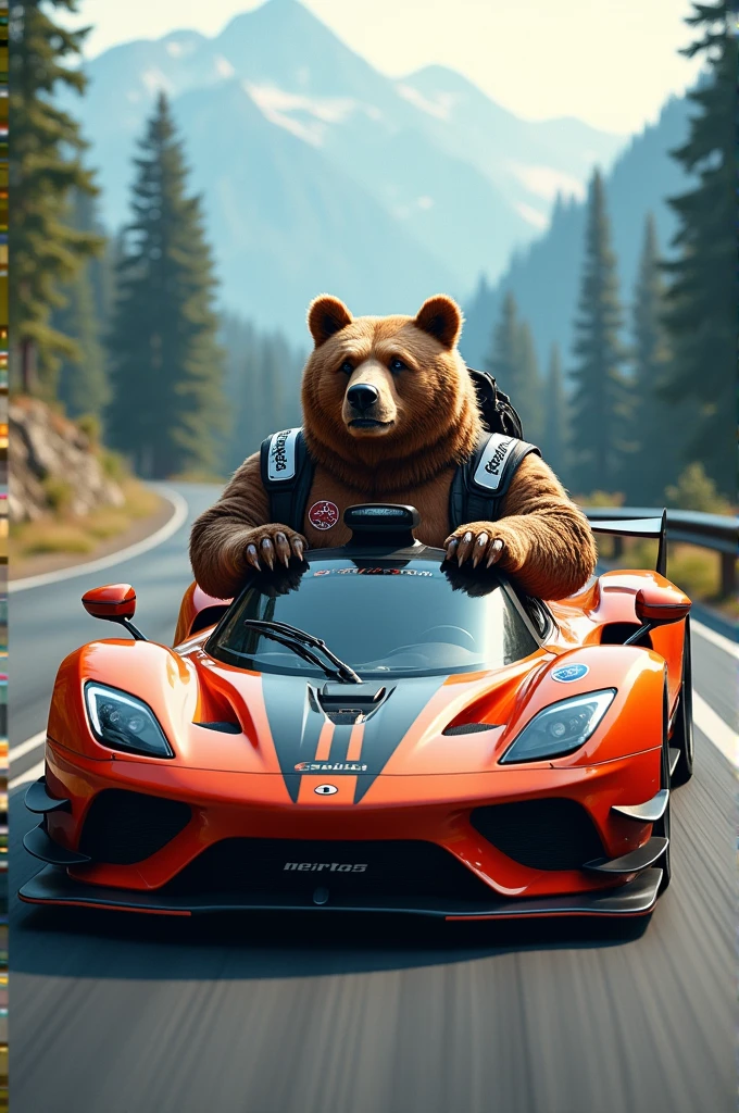 A bear driving supercar
