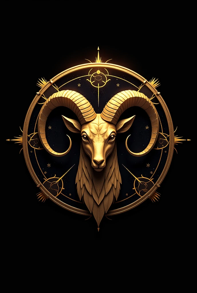Can you make me a logo for my competitive free fire clan?. Let it be in black and gold as well, let it be called Los Santos De Oro and include all the constellations of the zodiac signs, Aries being the main one and the others surrounding it..