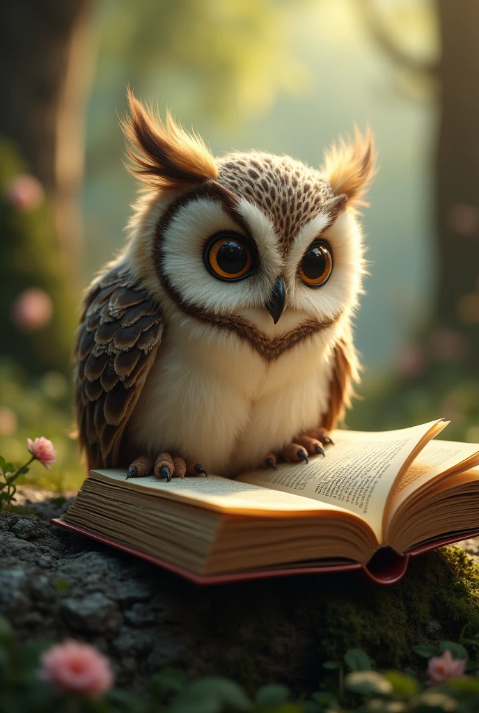 Little owl reading a book