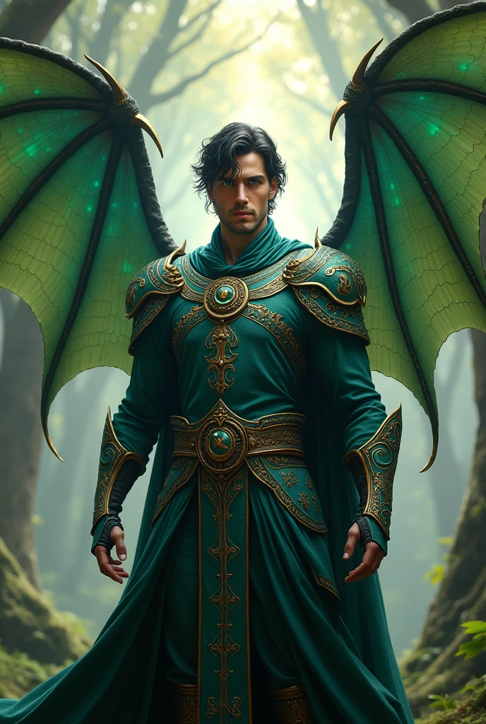 Man, blue eyes, black hair, fae, dragon wings, strong, prince
