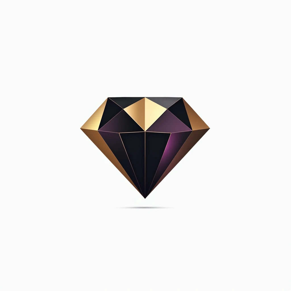 A logo for technology companies, with a futuristic diamond theme with black colors, gold and a little purple, plain white background.