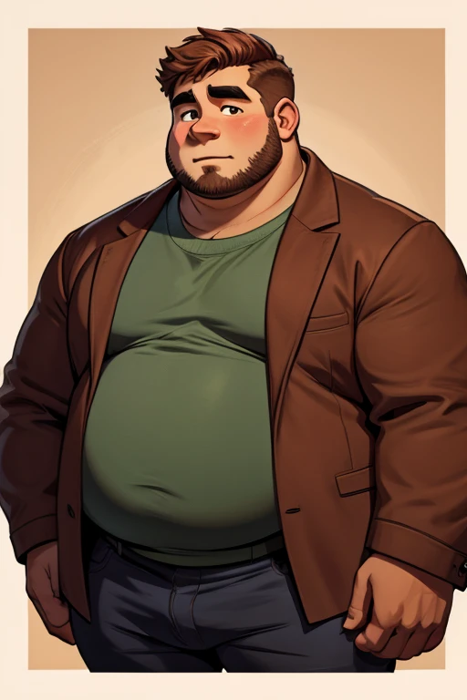 a tall guy with a thin build, with thick short straight chestnut-colored hair, small, insidious eyes, and on his round face a huge potato nose and chubby cheeks.